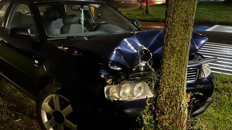 Verlaten voertuig tegen boom aangetroffen in Leeuwarden