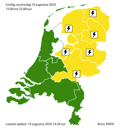 Code geel: vanmiddag en vanavond in Friesland kans op onweersbuien met veel regen in korte tijd
