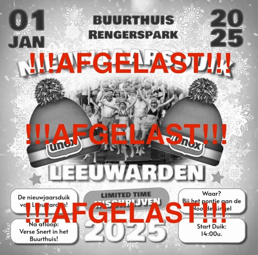 Nieuwjaarsduik 2025 in Leeuwarden gaat vanwege slechte weer NIET door