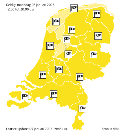 KNMI: maandagmiddag zware windstoten, code Geel