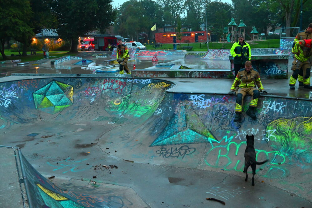 Hond vast in skateramp