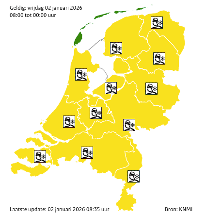 Code geel: gladheid door sneeuw en bevriezing in Friesland