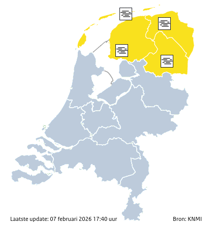 Code geel: plaatselijk dichte mist in Friesland
