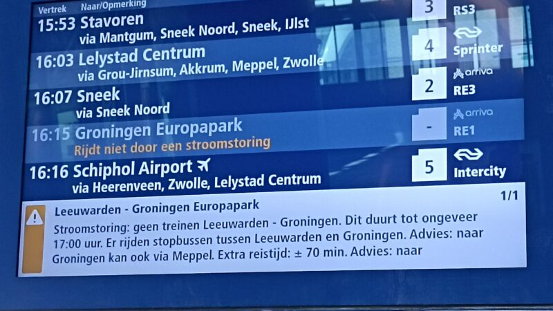 Stroomstoring legt treinverkeer tussen Leeuwarden en Groningen stil