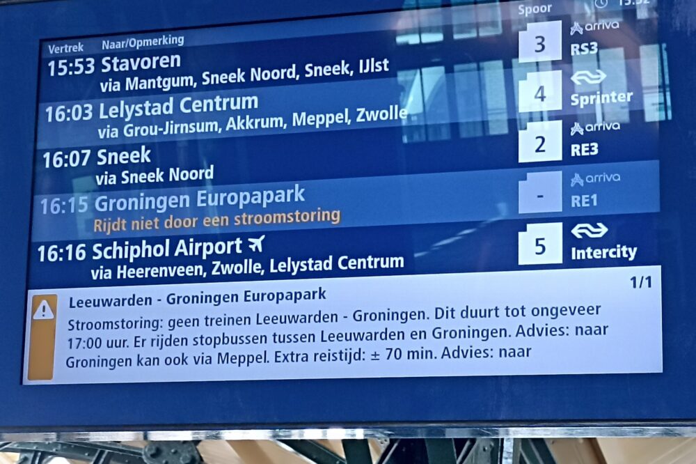Stroomstoring legt treinverkeer tussen Leeuwarden en Groningen stil